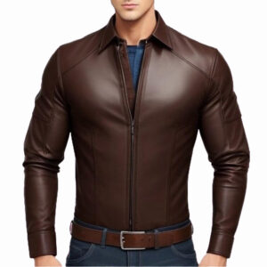 Brown Leather Shirt Slim Fit